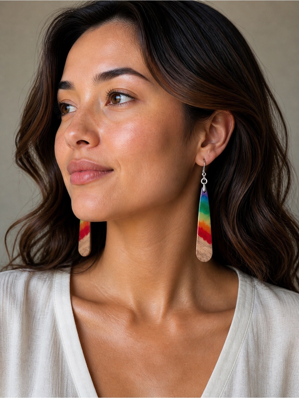 Handcrafted Wood & Resin Drop Earrings – Colorful Gradient❤️